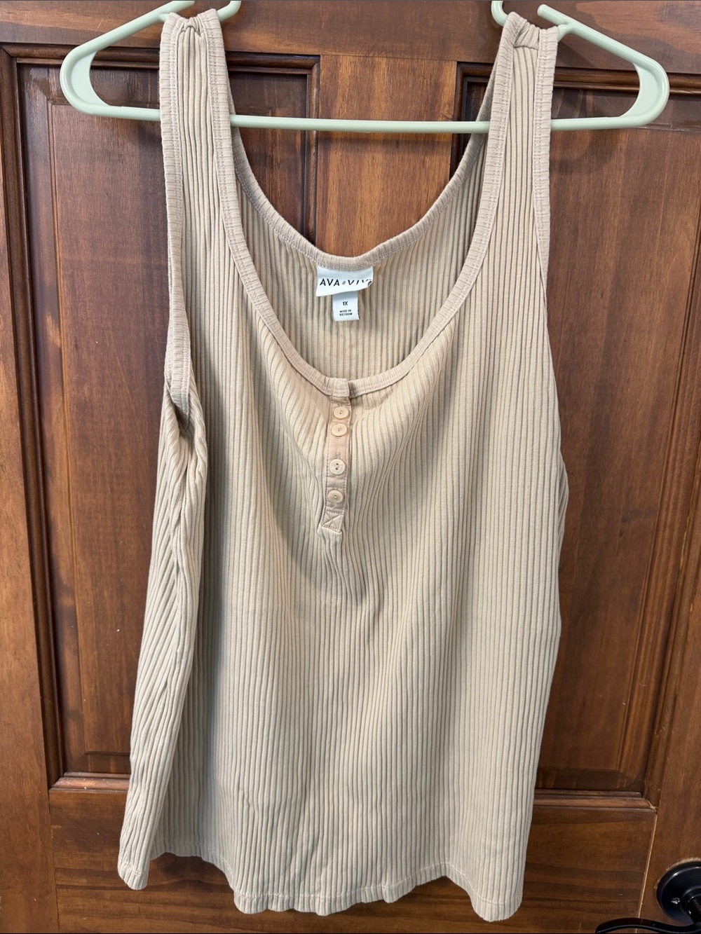 Ava & Viv Neutral Taupe Ribbed Henley Tank